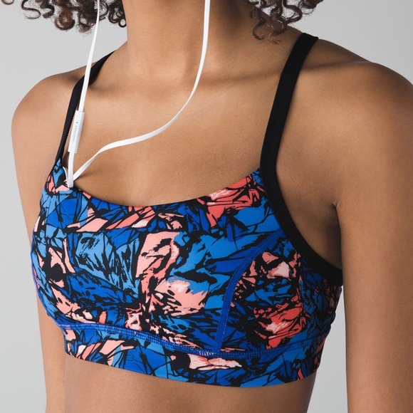 Lululemon Rise and Run Bra Sz 4 Mini Paint Harbor Blue Multi Black Strap - Picture 1 of 10